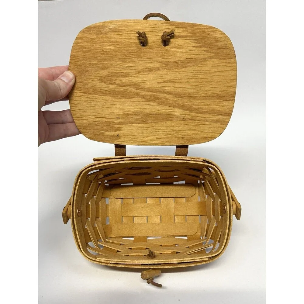 Longaberger Y2K Small Purse Basket Mini Picnic Basket Boho Style Kiddie Signed